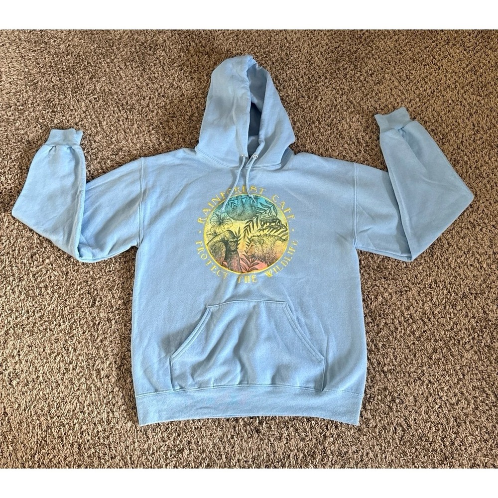Rainforest Cafe Women's Light Blue‎ "Protect the Wildlife" Hoodie Size Medium